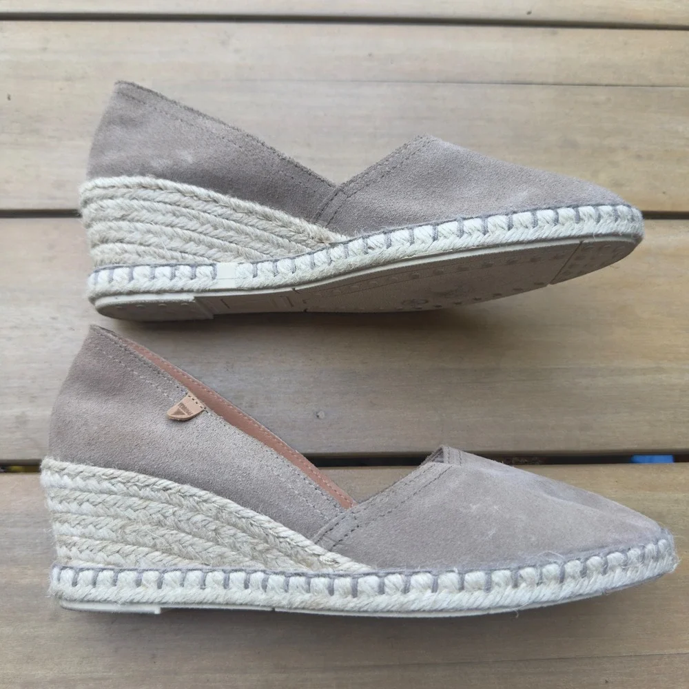 Verbenas Gaudi Taupe Suede Espadrille Wedges Made in Spain Womens 40 EU 9 US
